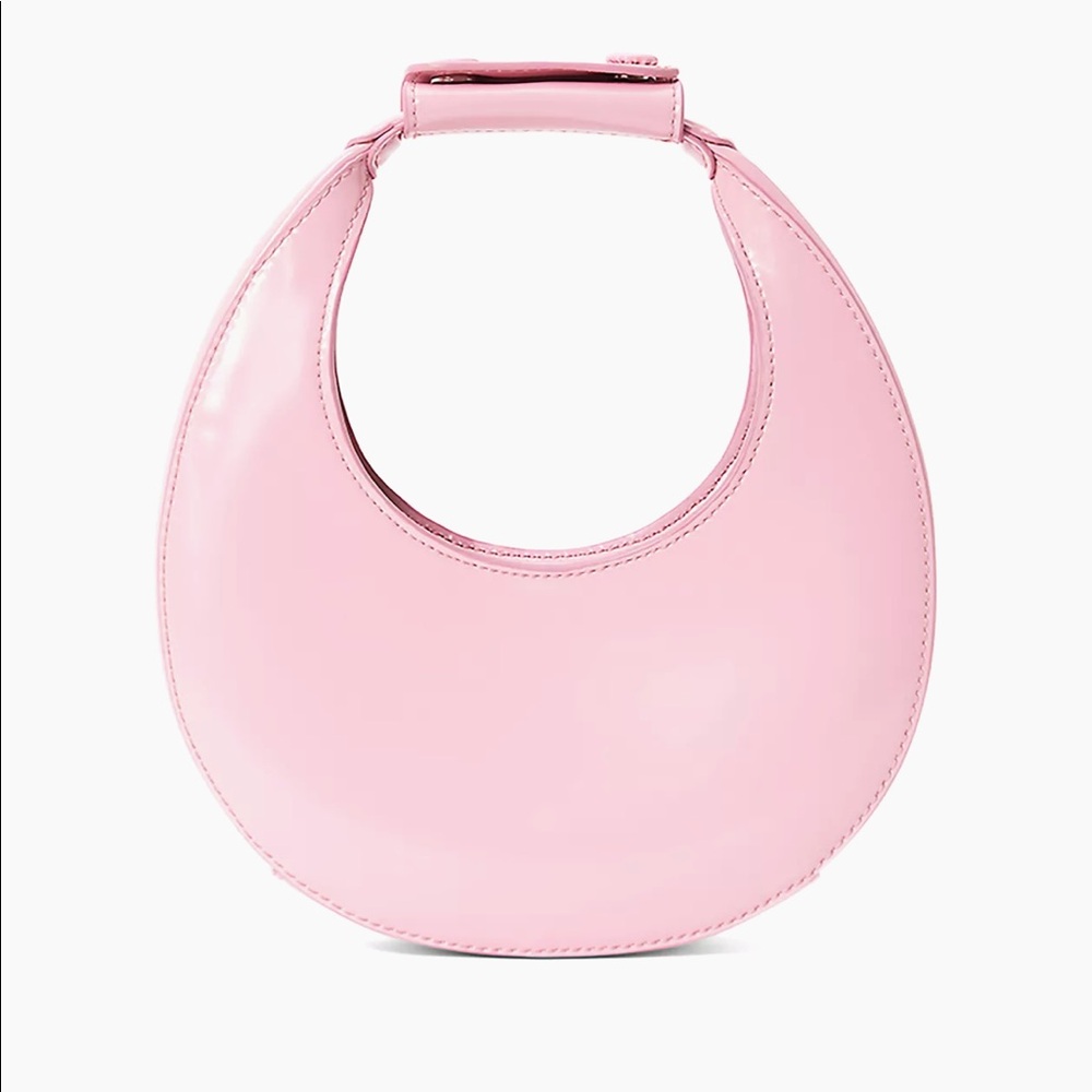 STAUD Pink Crescent Leather Shoulder Bag